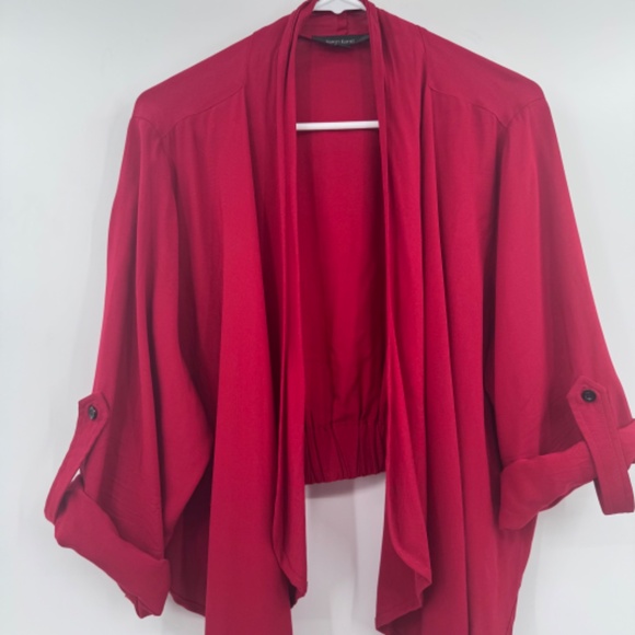 Karen Kane Topper Women 0X Red Open Cropped Roll Tab Sleeves Lightweight Rayon - Picture 5 of 13